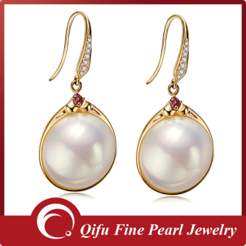 Guangzhou wholesale trendy 14K gold charm style mabe pearl earring