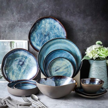 Ceramic Irregular Dishes Dinner Plates and Soup Bowls - RY013 Janpaniese Kitchen Cooking Dinnerware Set