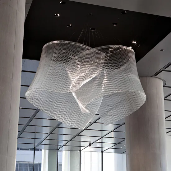 Modern Hotel Lobby Luxury Lighting: Large Glass Tube Chandelier with Stainless Steel