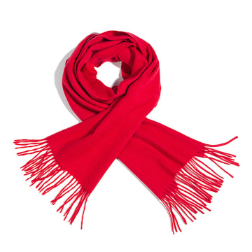Winter Women's Pure Color Warm Soft Wool Scarf Tartan Pashmina Shawl with Tassels