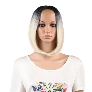 12 inch Medium Straight Wigs Ombre Blonde Synthetic Hair Wigs for Women Natural Looking Heat Resistant Cosplay Party Wig