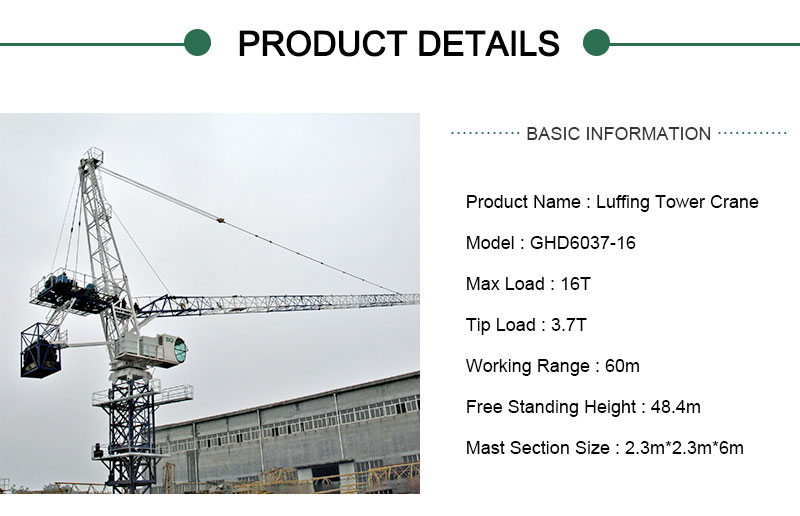 60m luffing jib tower crane