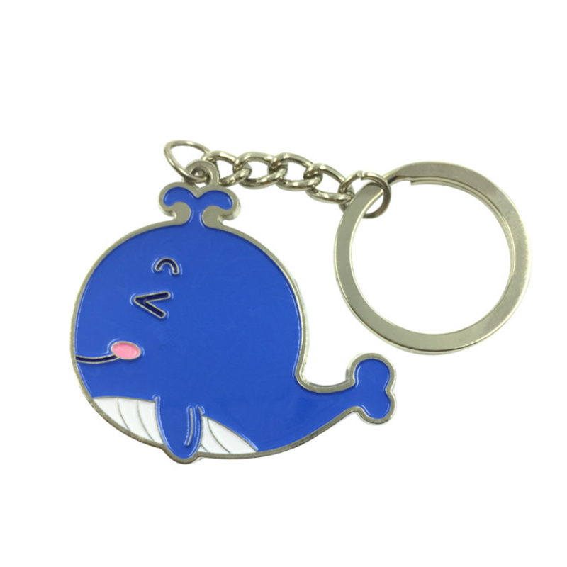 Cartoon schattige blauwe walvishaai aangepaste metalen sleutelhanger