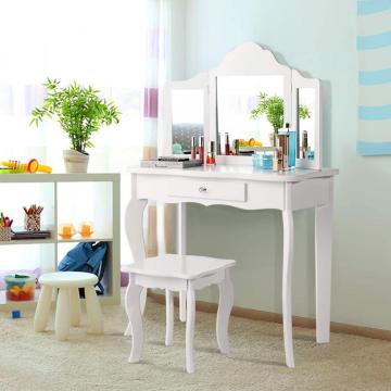 Kids Wooden Vanity Table Set with Writing Desk