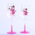 Transparent Glass Pink Snowman Sticker High Stem Red Wine Glass