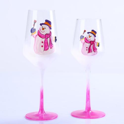 Verre transparent bonhomme de neige rose autocollant verre à vin rouge à tige haute