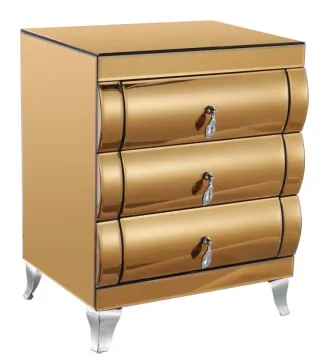 Small volume golden glass bedside table