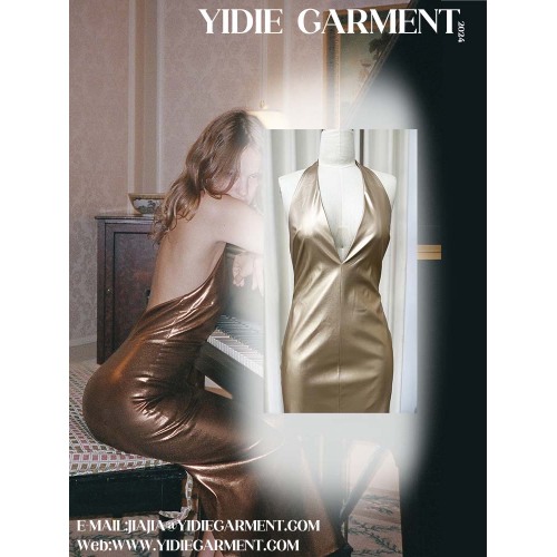 Temperamen angin lengan lengan gaun leher halter kulit halter