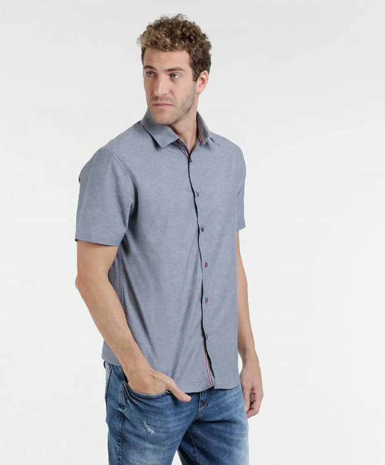 Camisa de hombre causal de manga corta de tela 100% algodón