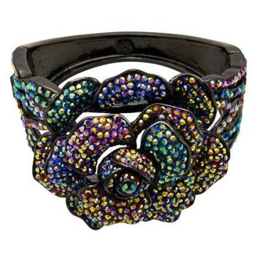 Large gun black bangle with fake diamond