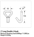 Gancho Longo Duplo em Aço JJ de 50mm para Ratchet Tie Down