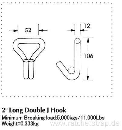 50mm Long Double J Steel Hook for Ratchet Tie Down