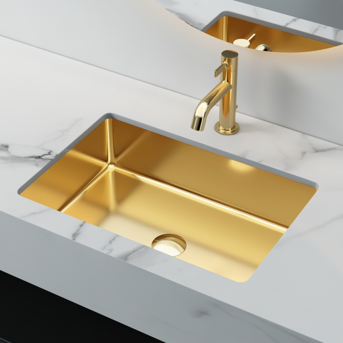 Fregadero de baño de oro de acero inoxidable hecho a mano