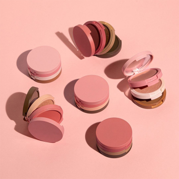 Palet Makeup Label Persendirian Custom: Logo Berdekatkan Blush, Highlighter, dan Bronzer Powder