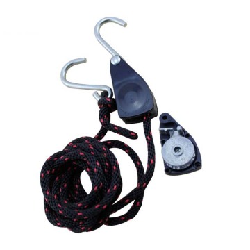 Factory Direct 1/4\" Metal Wheel Rope Tie Down Straps with Ratchet, Black Polybag, 4 Pack - Nylon S Hooks - PE/PP