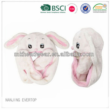 Wholesale White/Pink Color Plush Animal Hat Bunny Shaped with Long Arms& Mitten