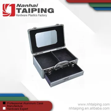 Fashion Silver Aluminum Makeup Cosmetic Jewelry Case with Mirror and Drawer