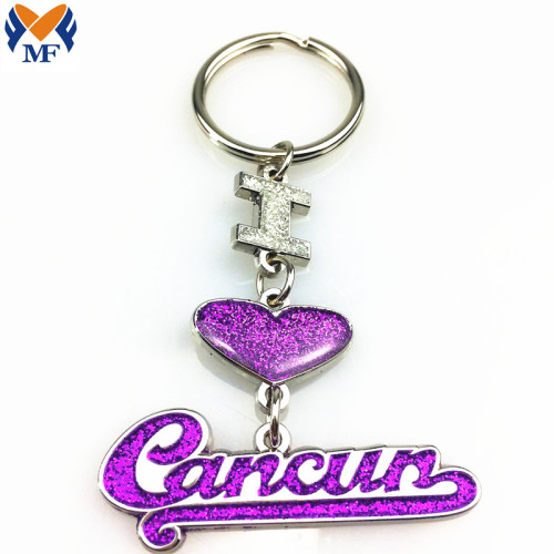 Customized Logo Epoxy Metal Keychains With Glitter