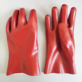 Guantes recubiertos de PVC rojo oscuro poliéster resistente a aceite