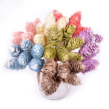 6Pcs/lot Dyeing Natural Pine Nut Artificial Flower For Wedding Home Decoration DIY Craft Wreath Gift Fake Flower Christmas Decor