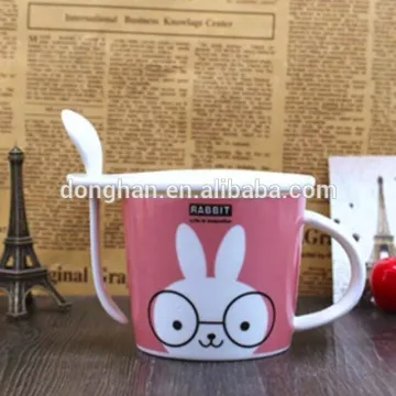 cute ceramic mugs with cartoon pattern and spoon for children