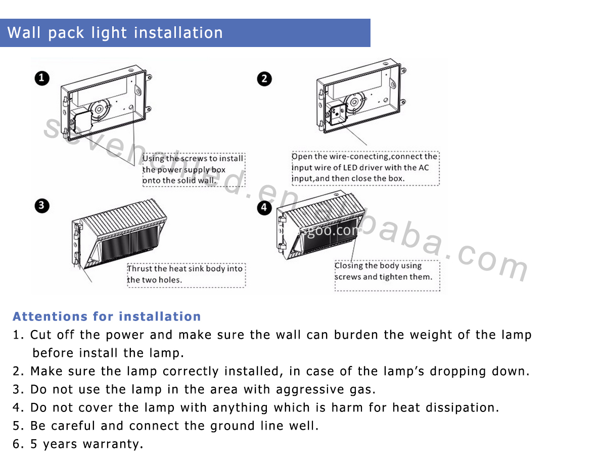 Installation of led wall pack light