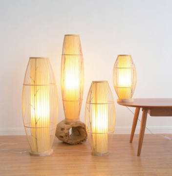 Lámpara de piso de bambú: decoración moderna de led hecho a mano Luz