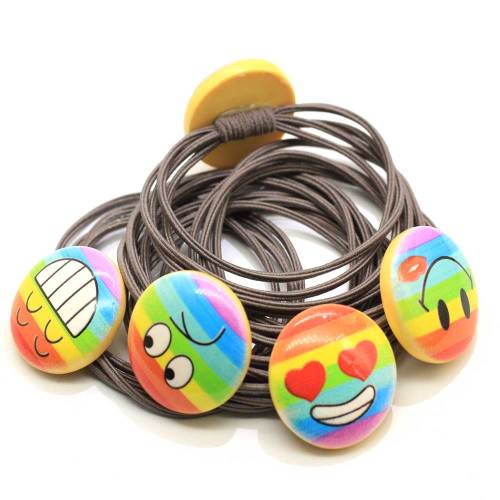 New Products Rainbow Emoji Print Button Ponytail Holders Japanese Traditional Prints Elastic Hair Tie Rope Ring Beauty Headdress