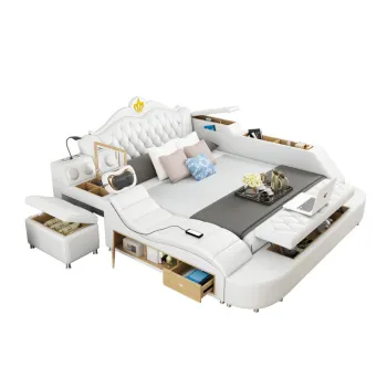 High Quality Stylish Leather Bed with Massage and Audio
