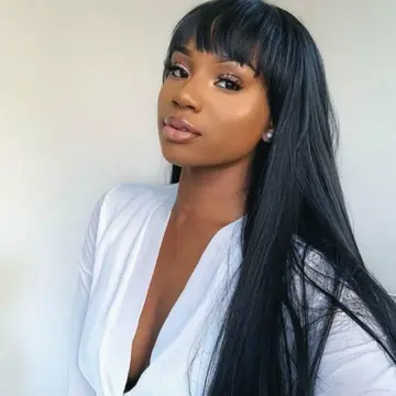 Full Machine Made Short Human Hair Wigs With Bangs, Brazilian Long Straight Human Hair Glueless Wig With Front Fringe Bangs