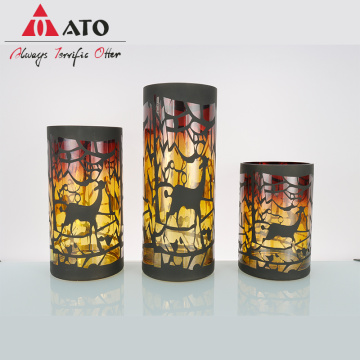 Carton Deer ပုံနှိပ်ထားသော Crystal Glass ဖယောင်းတိုင် Holder Ornament