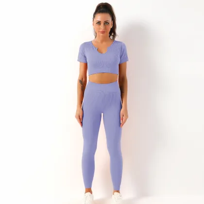 OEM High Waist Yoga Set with Factory Price: Active Women's Short Sleeve Top and Leggings
