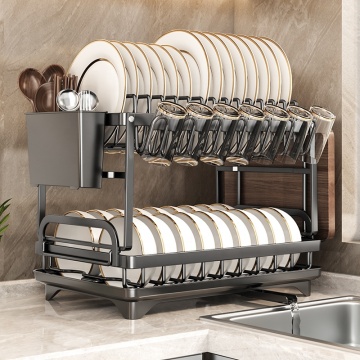 Standing Kitchen Drain Plate with Utensil Holder and Dish Drying Rack