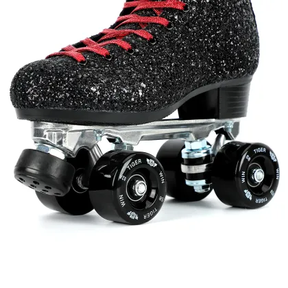 Professional Quad Roller Skates with 4 Wheels, Black Glitter Style and Patines - New Roller Blades for Skating