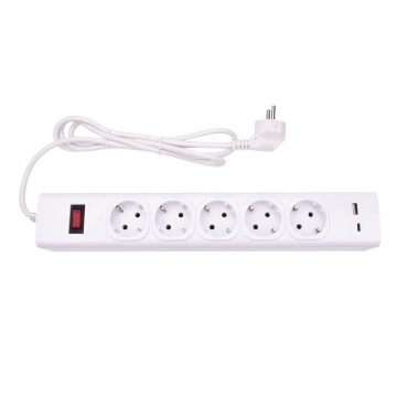 EU Power Strip with 5 AC Outlets and 2 USB-C Ports