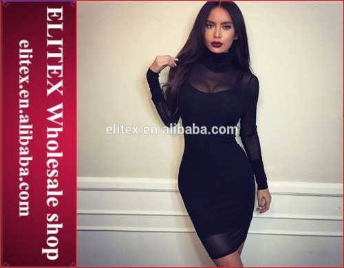 Wholesale new fashion stock black see-through dress for women party 2016