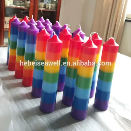 Colorful rainbow chakra pillar candle for energy body