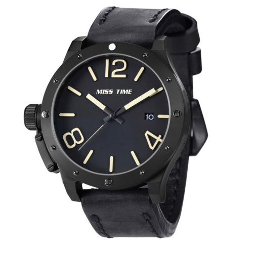 leather bands stainless steel japan movt mens quartz watch