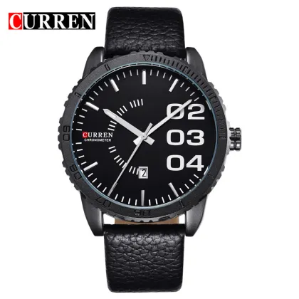 leather strap brand watch mineral glass 3 atm water resistant