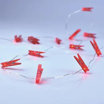 LED Fairy Lights with Red Photo Clips - Battery Operated Firefly Mini Clip String Lights