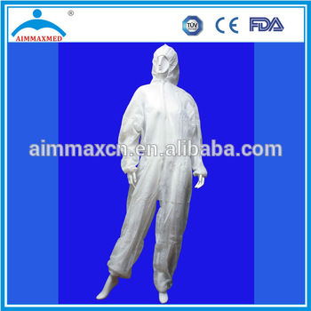 coverall with hood, elastic cuffs, back and ankles, zip front