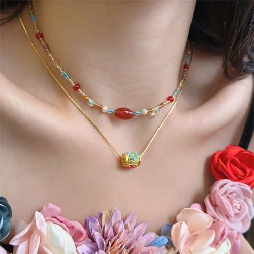 18K Real Gold Electroplated Agate Natural Stone Necklace