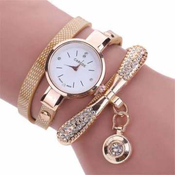 Leather Ladies Quartz Watch with Wrist Bracelet Strap