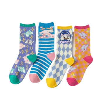 High Quality Cartoon Patterned Medium Tube Cotton Women's Socks and Stylish Sports Socks