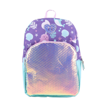 Custom Logo Free Sample Shell Fish Scale Design Laser Backpack for Girls and School Children