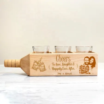 Soporte de madera en forma de botella para copas y bocadillos de chupito - Caja de paquete de vino de madera personalizado