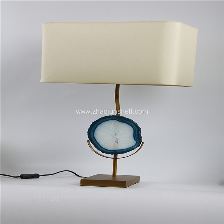 Bule agate decor table lamp with metal pedestal