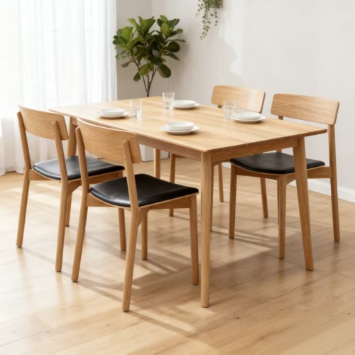 Leather Upholstered Comfortable Solid Wood Dining Chairs