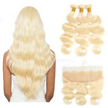 613 Bundles With Frontal Brazilian Blonde Body Wave With Frontal Remy Honey Blonde Human Hair Lace Closure Frontal With Bundle