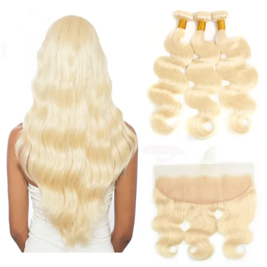 613 Bundles With Frontal Brazilian Blonde Body Wave With Frontal Remy Honey Blonde Human Hair Lace Closure Frontal With Bundle